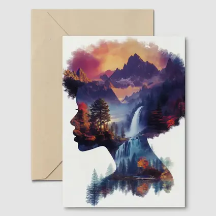 Woman Silhouette Double Exposure Mountain Waterfall