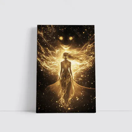 Golden Woman Lion Spirit Dark Fantasy Art