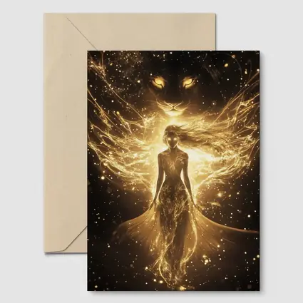 Golden Woman Lion Spirit Dark Fantasy Art