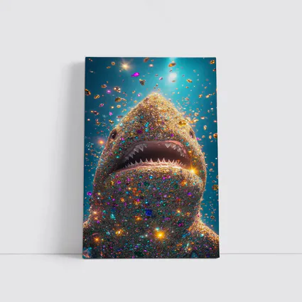 Glitter Shark With Colorful Gems Blue Background