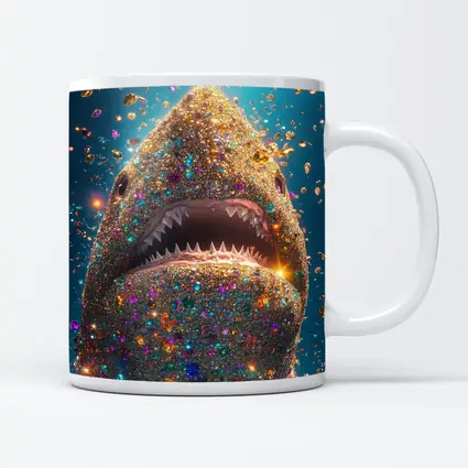 Glitter Shark With Colorful Gems Blue Background
