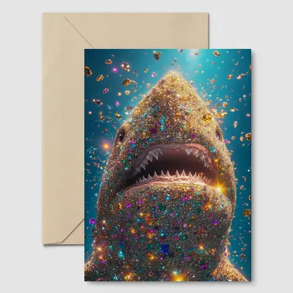 Glitter Shark With Colorful Gems Blue Background