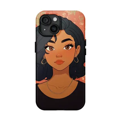 Cartoon Girl Portrait Floral Coral Background