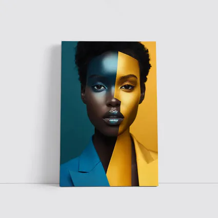 Bold Split Face Portrait Blue Yellow Fashion