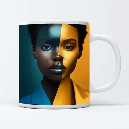 Bold Split Face Portrait Blue Yellow Fashion