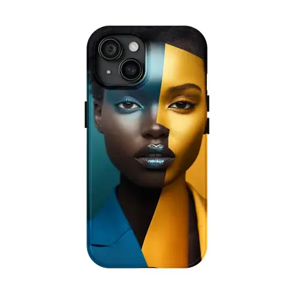 Bold Split Face Portrait Blue Yellow Fashion