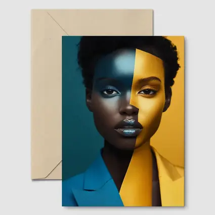Bold Split Face Portrait Blue Yellow Fashion