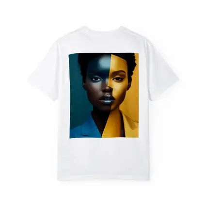 Bold Split Face Portrait Blue Yellow Fashion