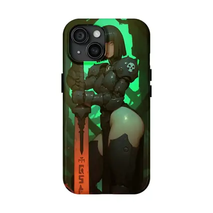 Dark Fantasy Warrior Woman Green Cave Background