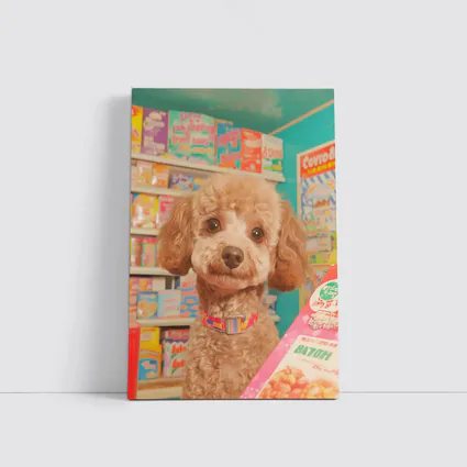 Poodle Dog In Colorful Candy Shop