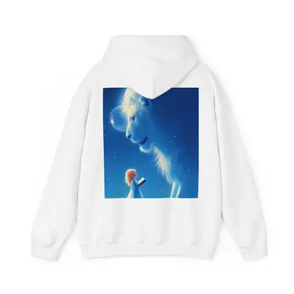 Girl and Glowing White Lion Blue Fantasy