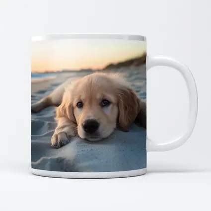 Golden Retriever Puppy Resting On Beach