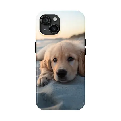 Golden Retriever Puppy Resting On Beach