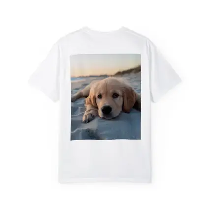 Golden Retriever Puppy Resting On Beach