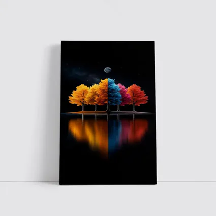 Colorful Trees Reflected On Dark Water