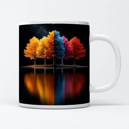 Colorful Trees Reflected On Dark Water