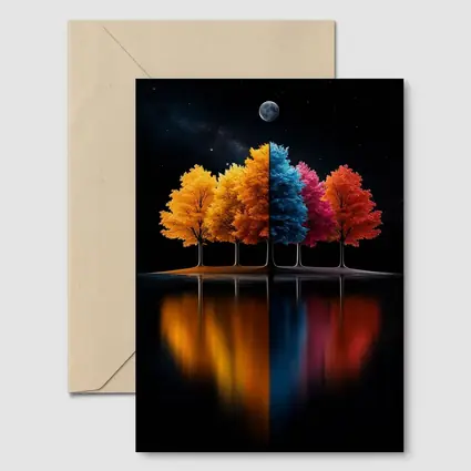 Colorful Trees Reflected On Dark Water