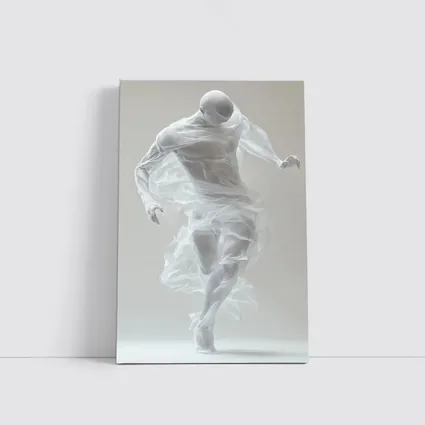 White Draped Figure Dancing Abstract Minimal