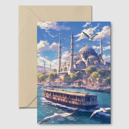 Istanbul Mosque Bosphorus Ferry Anime Art