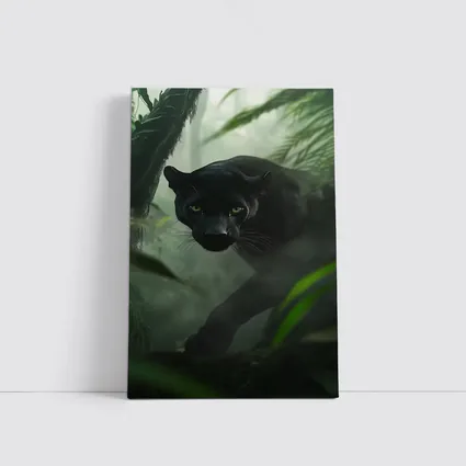 Black Panther Stalking Through Misty Jungle