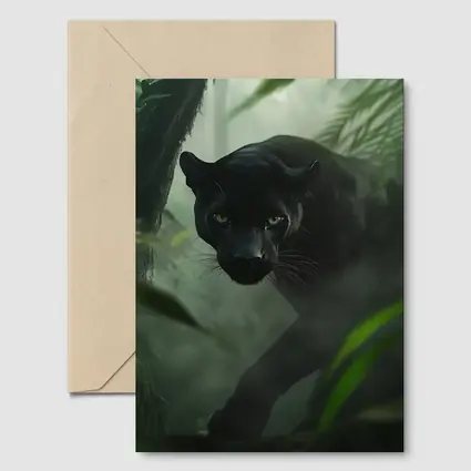 Black Panther Stalking Through Misty Jungle