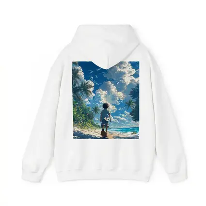 Anime Boy Walking Tropical Beach Blue Sky