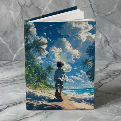 Anime Boy Walking Tropical Beach Blue Sky