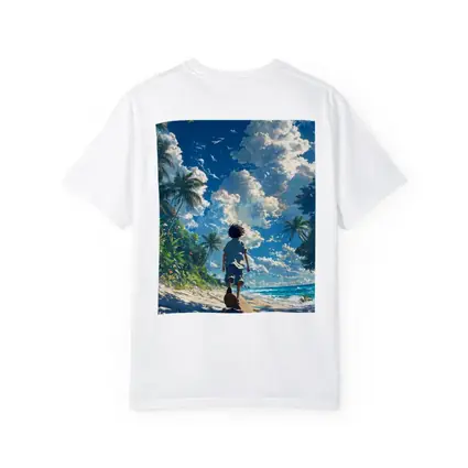 Anime Boy Walking Tropical Beach Blue Sky