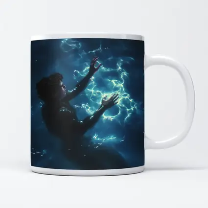 Person Underwater Dark Blue Glowing Light