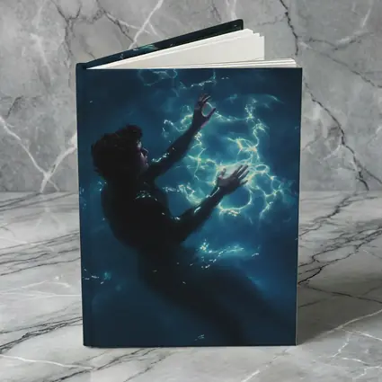 Person Underwater Dark Blue Glowing Light