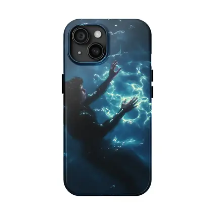 Person Underwater Dark Blue Glowing Light
