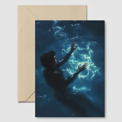 Person Underwater Dark Blue Glowing Light