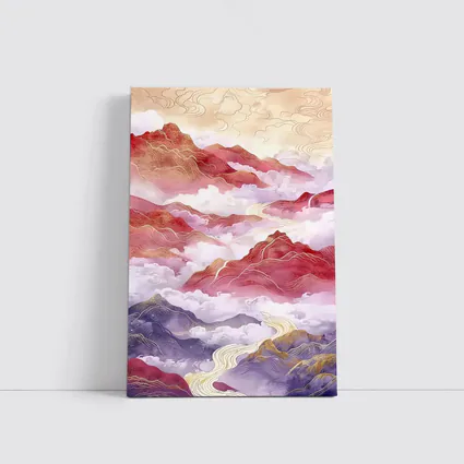 Red Mountains Clouds Chinese Traditional Art Style