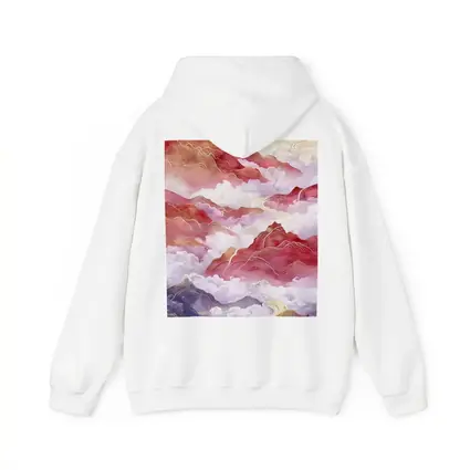 Red Mountains Clouds Chinese Traditional Art Style