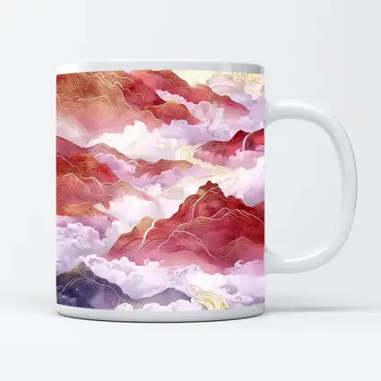 Red Mountains Clouds Chinese Traditional Art Style