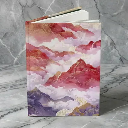 Red Mountains Clouds Chinese Traditional Art Style