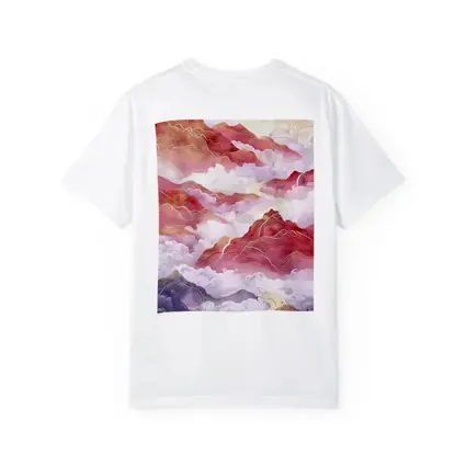 Red Mountains Clouds Chinese Traditional Art Style