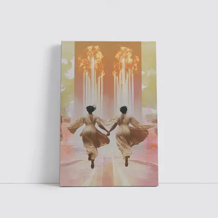 Two Women Running Toward Flames Surreal