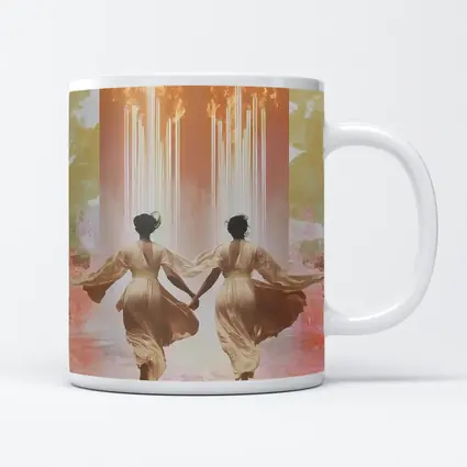 Two Women Running Toward Flames Surreal