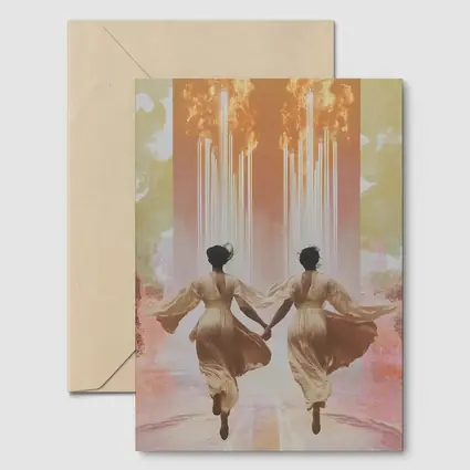 Two Women Running Toward Flames Surreal