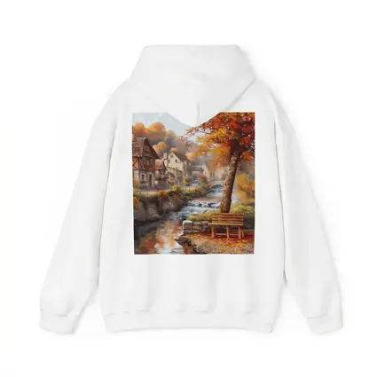 Autumn Village River Stone Bridge Painting