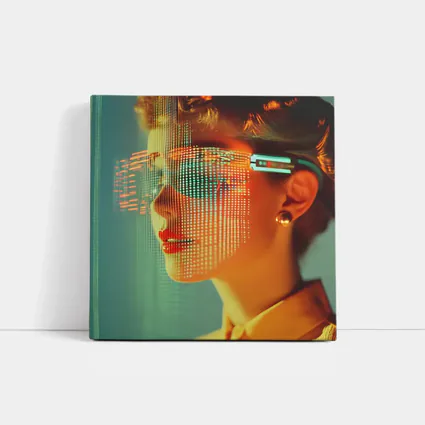 Woman With Digital Grid Face Cyberpunk Portrait