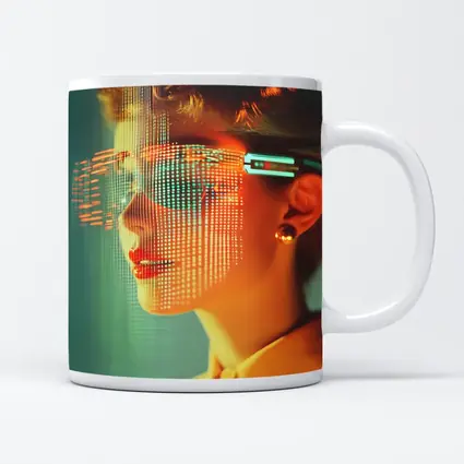 Woman With Digital Grid Face Cyberpunk Portrait
