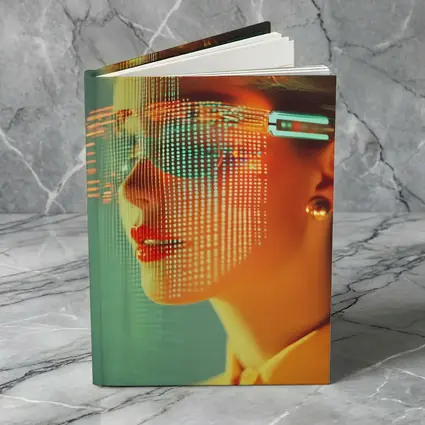 Woman With Digital Grid Face Cyberpunk Portrait