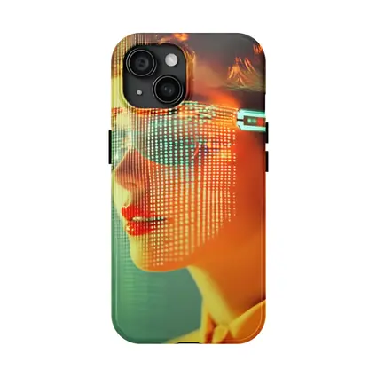 Woman With Digital Grid Face Cyberpunk Portrait