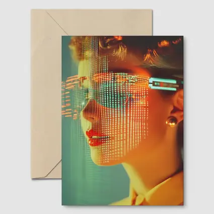 Woman With Digital Grid Face Cyberpunk Portrait