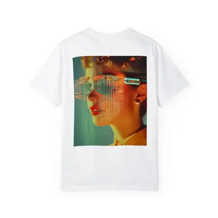 Woman With Digital Grid Face Cyberpunk Portrait