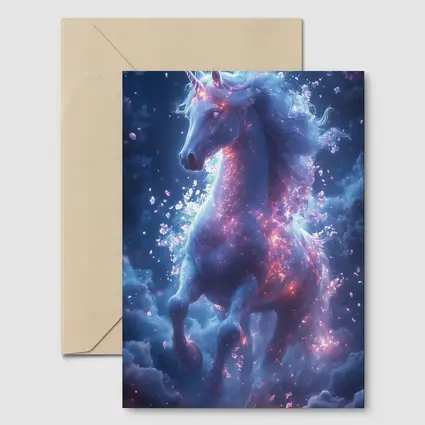 Glowing Unicorn Rearing In Cosmic Clouds