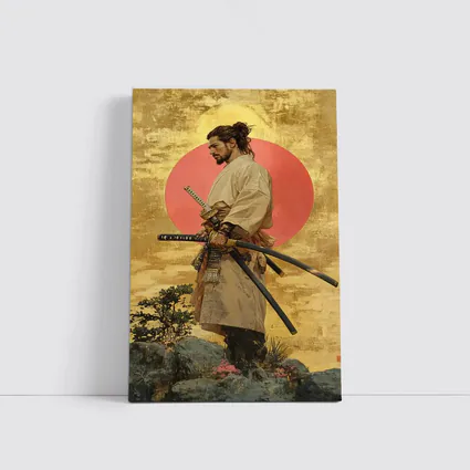Samurai Warrior Standing Before Red Sun