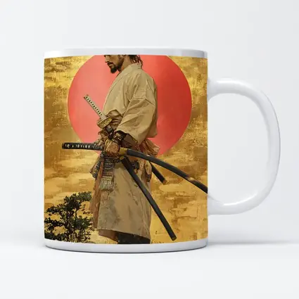 Samurai Warrior Standing Before Red Sun